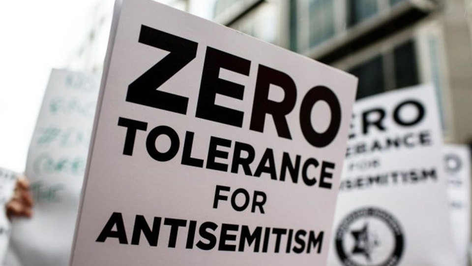 Photo Credit: Zero tolerance for antisemitism poster in photo